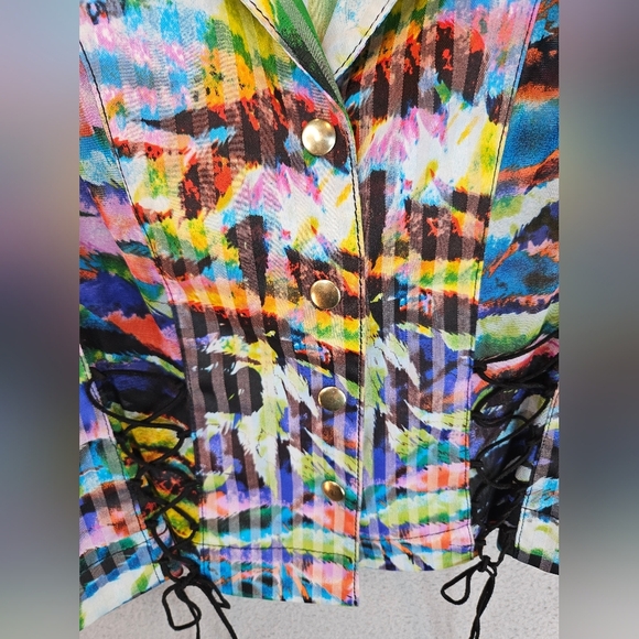 Alberto Makali Womens Colorful Lace Up Detail Short Jacket Sz 6 Vintage Light - Picture 6 of 12